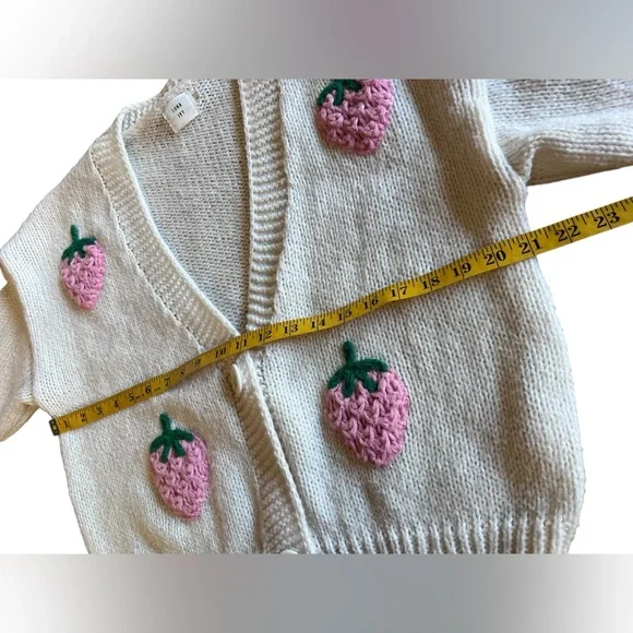 LUNA IVY Kitschy 3D Strawberry Knit Kawaii XS Cardigan Novelty Fruit Sweater Fun - Picture 7 of 9